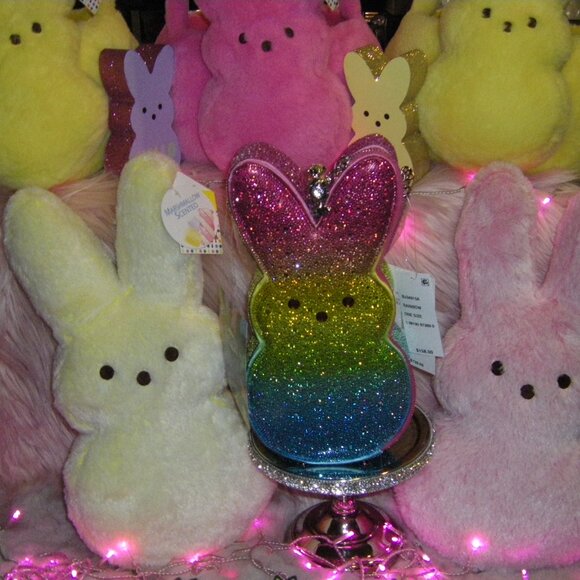 Betsey Johnson Kitsch Peeps Rainbow Rhinestone Bunny Rabbit Easter Crossbody Bag - Picture 12 of 16